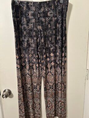 Susan Graver Palazzo Pants XLP | Boho Medallion Print Wide Leg Pull On Pants Plu
